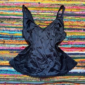 Vintage Black Satin Slip Camisole – Size Large (Lingerie/PJ Top)